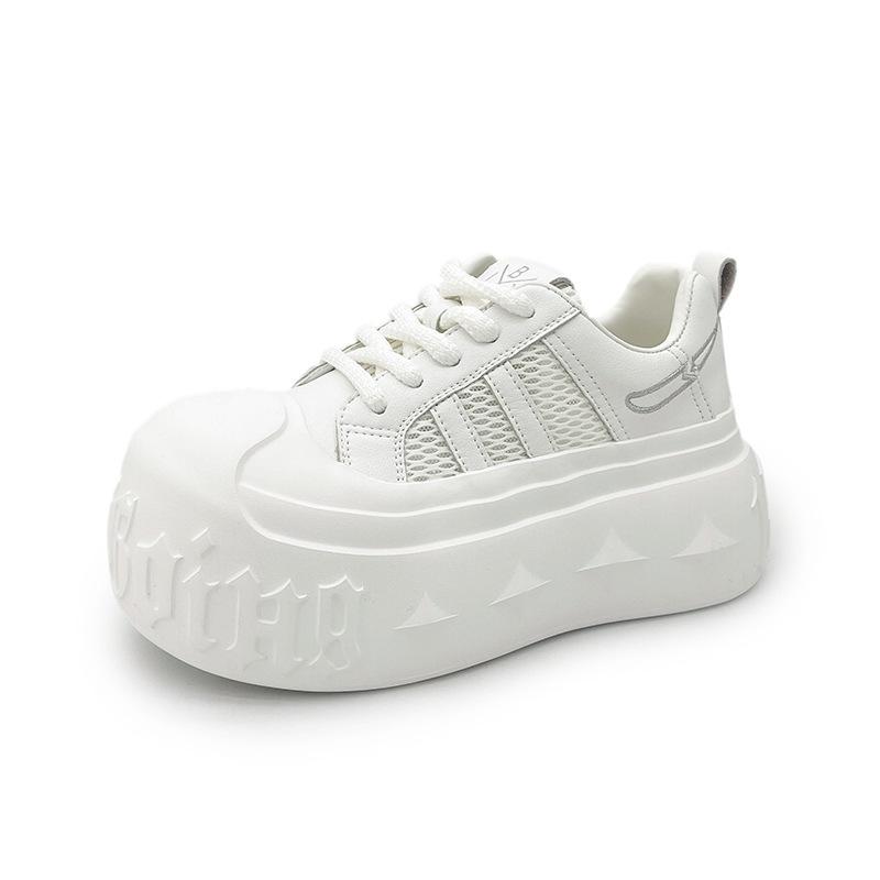 

2025 лето новый шикарный стиль платформа белые туфли женские увеличивающие рост сетка универсальные студенческие повседневные кеды обувь хлеб 40 белый