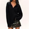 Women's Fashion Casual Loose Lazy Style Cable Lapel  Pullover Long Sleeve Knit Sweater