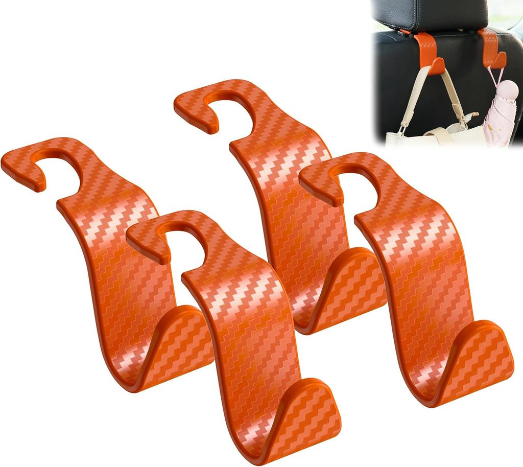 Car Seat Headrest Hook 4 Pack Hanger Storage Organizer Universal for Handbag Purse Coat fit Universal Vehicle Car Black S Type
