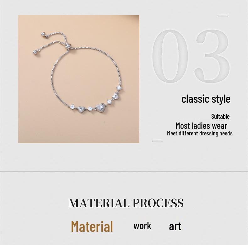 Elegant Zircon Heart Drawstring Bracelet - Luxurious, High-End Jewelry for Women