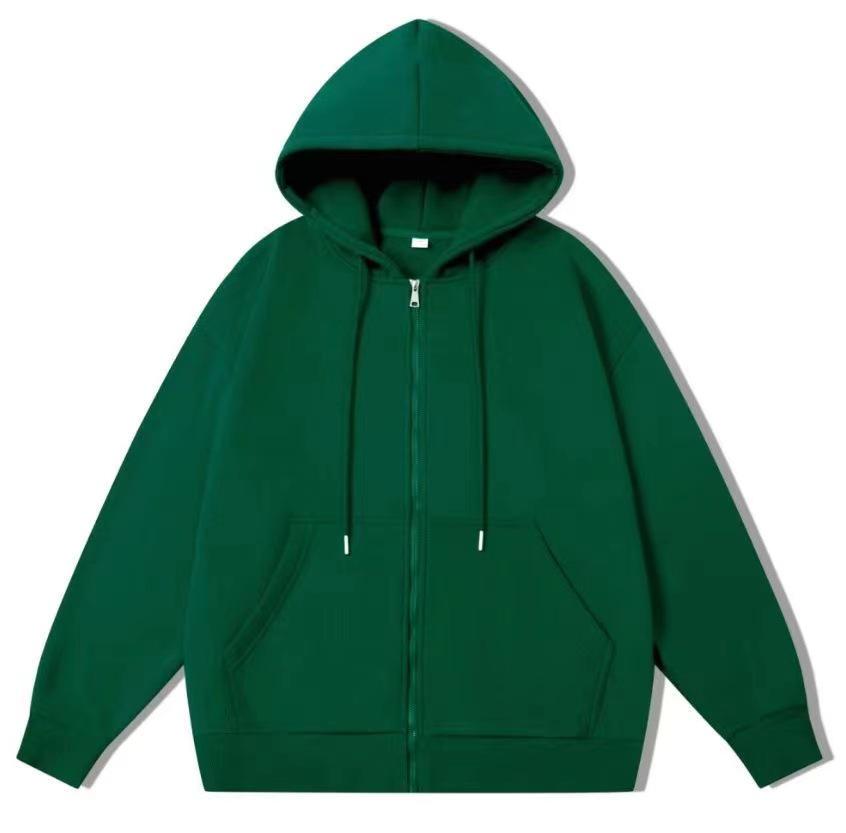 High-Quality Color Block Hoodie with Fish Embroidery, Zipper Cardigan Jacket for Men and Women