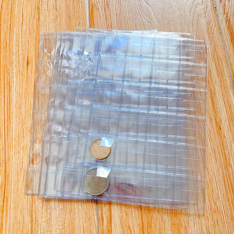 Album Monede Comemorative: Pagini cu 24 de buzunare și 12 buzunare, pagini de rezervă 3x3cm și 4x4.5cm.