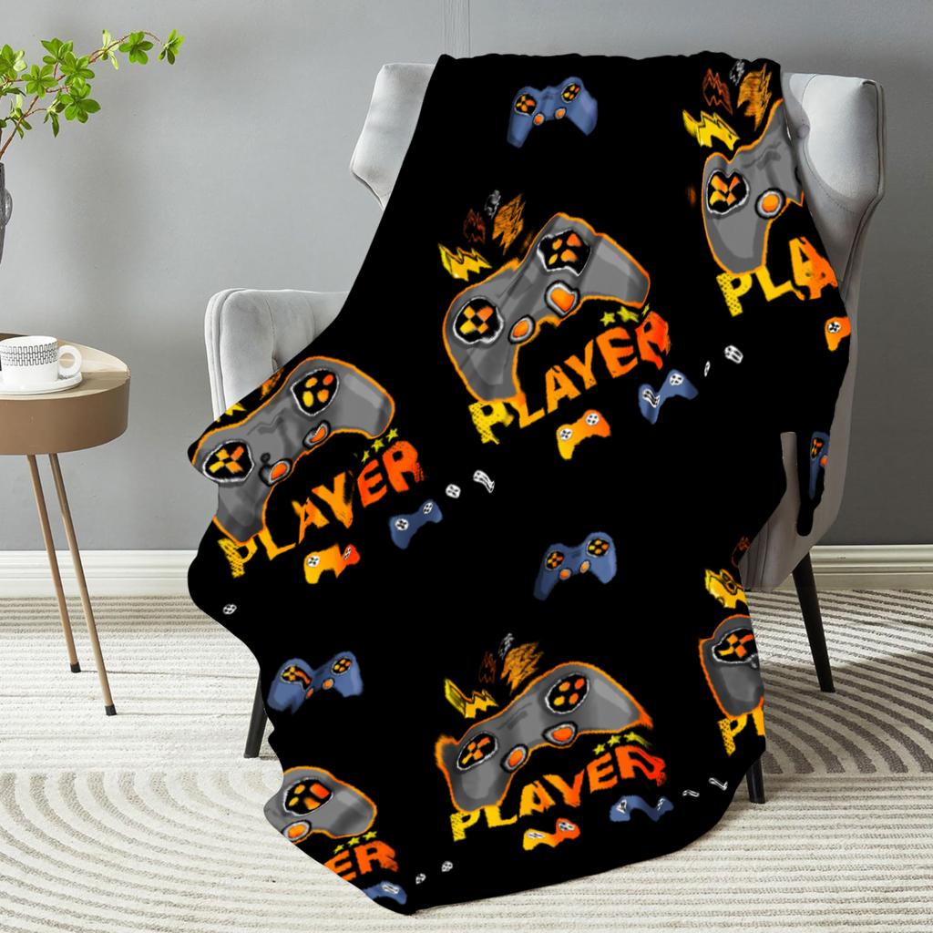 1pc Blanket Black Game Pad Player 3D Printed Comfortable Flannel Blanket for Home Living Room Bedroom Decoration Birthday Gift