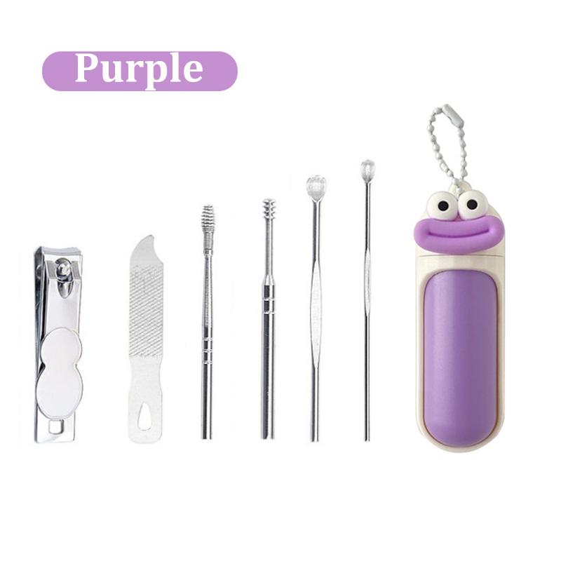 

Набор кусачек для ногтей 6 шт./набор, ухочистки, портативный дорожный маникюрный инструмент, милый мультяшный кулон-капсула, брелок, пилка для ногтей, шлифовка, подарок фиолетовый