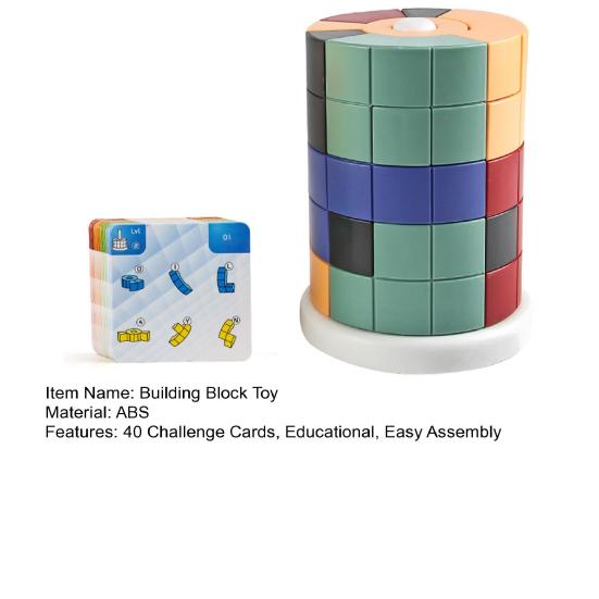1 juego de torre de bloques de construcción para niños con 40 tarjetas de desafío, juego de apilamiento de torres cilíndricas DIY para niños pequeños, niños y niñas, rompecabezas de bloques educativos, juguete de torre