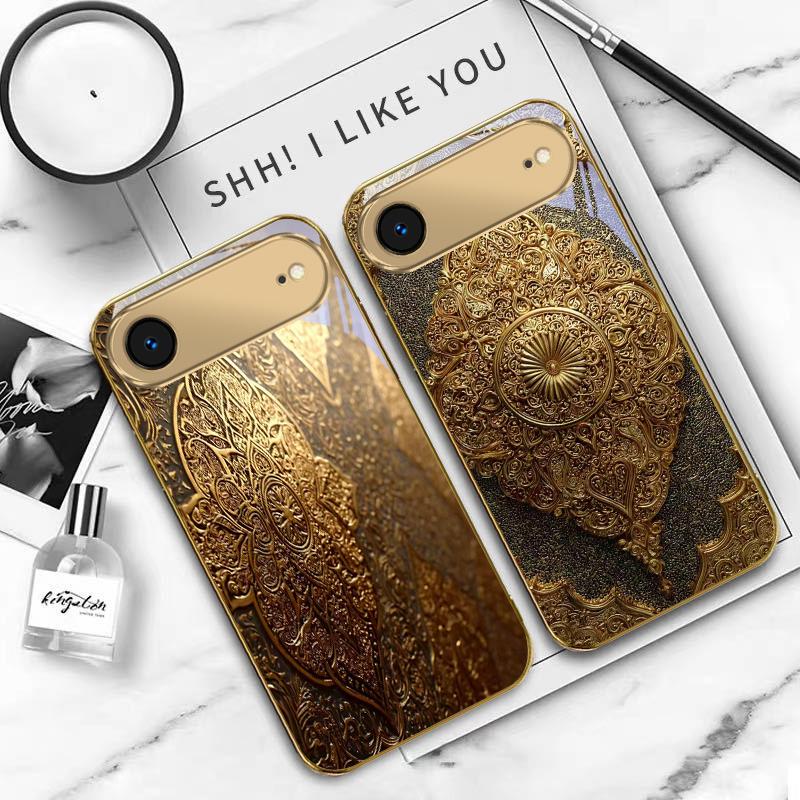 Golden Classical Emblem For IPhone 17Pro Max 16 17 Pro 15 Pro 14 13 Plus 12 Mini 11Pro Max XR 16E 17 Air Golden Glass Phone Case