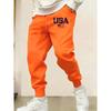 Usa Letter American Flag Printed Man's Sweatpants Elastic Waist Pants Sports Drawstring Pant Soft