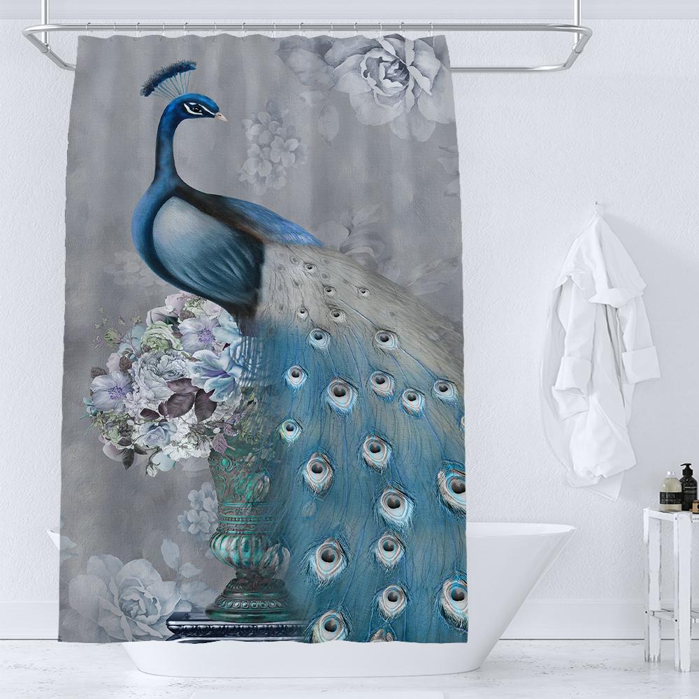 Flower and Bird style Shower Curtain for Bathroom Peacocks Print Polyester Fabric Decorative Bath Curtain Washable Curtain