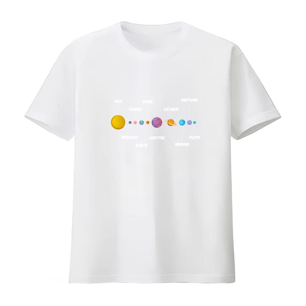 Planets With Names Tshirt Summer Casual Cotton Tee Oversized Streetwear Tops Vintage Graphic Print Loose Fit Short Sleeve