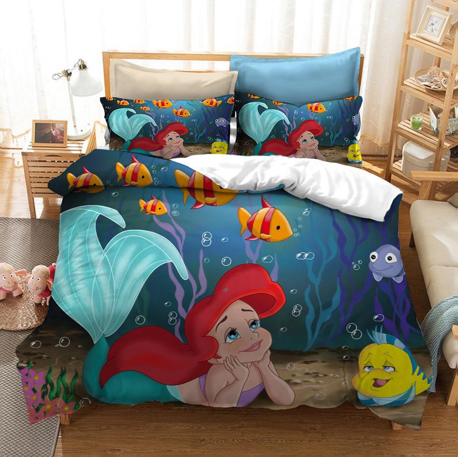 Cartoon Little Mermaid Ariel Printed Bedding Sets For Childrens Girls Bedroom Decor Duvet Cover Set