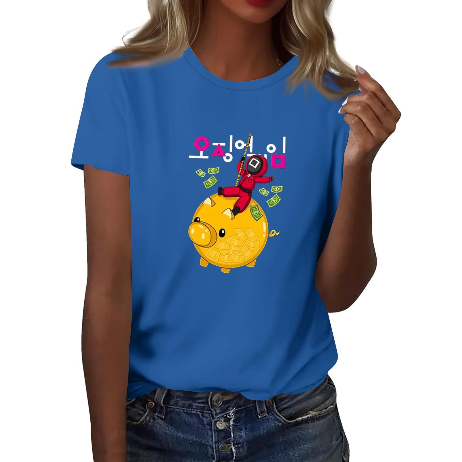 

Женская футболка с круглым вырезом и короткими рукавами с принтом XL синий