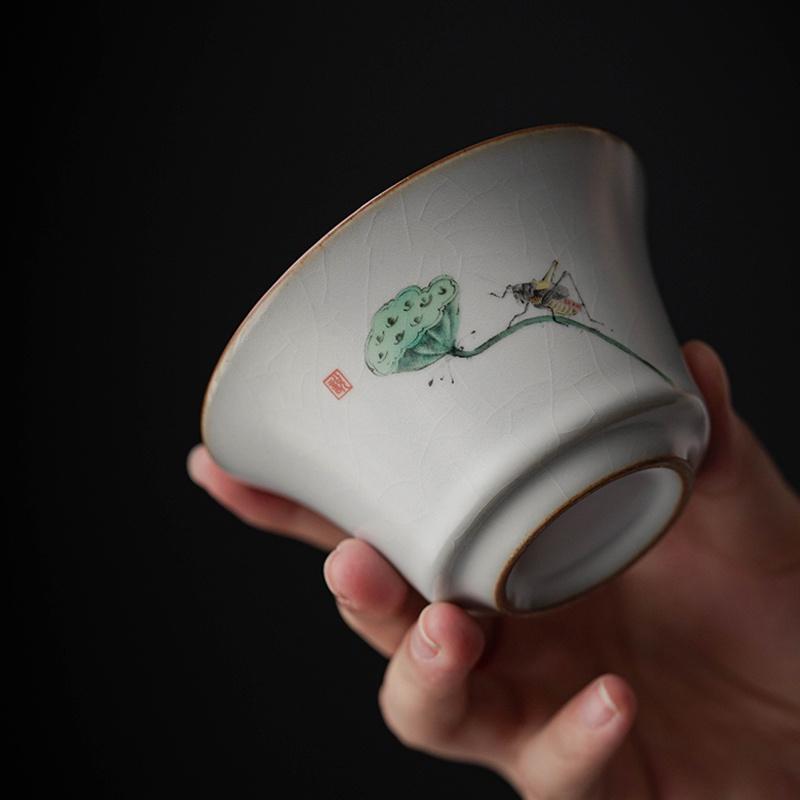 160ml Ru Kiln Covered Bowl Vintage Tea Ceremony Bowl Ceramic Tea Brewing Bowl