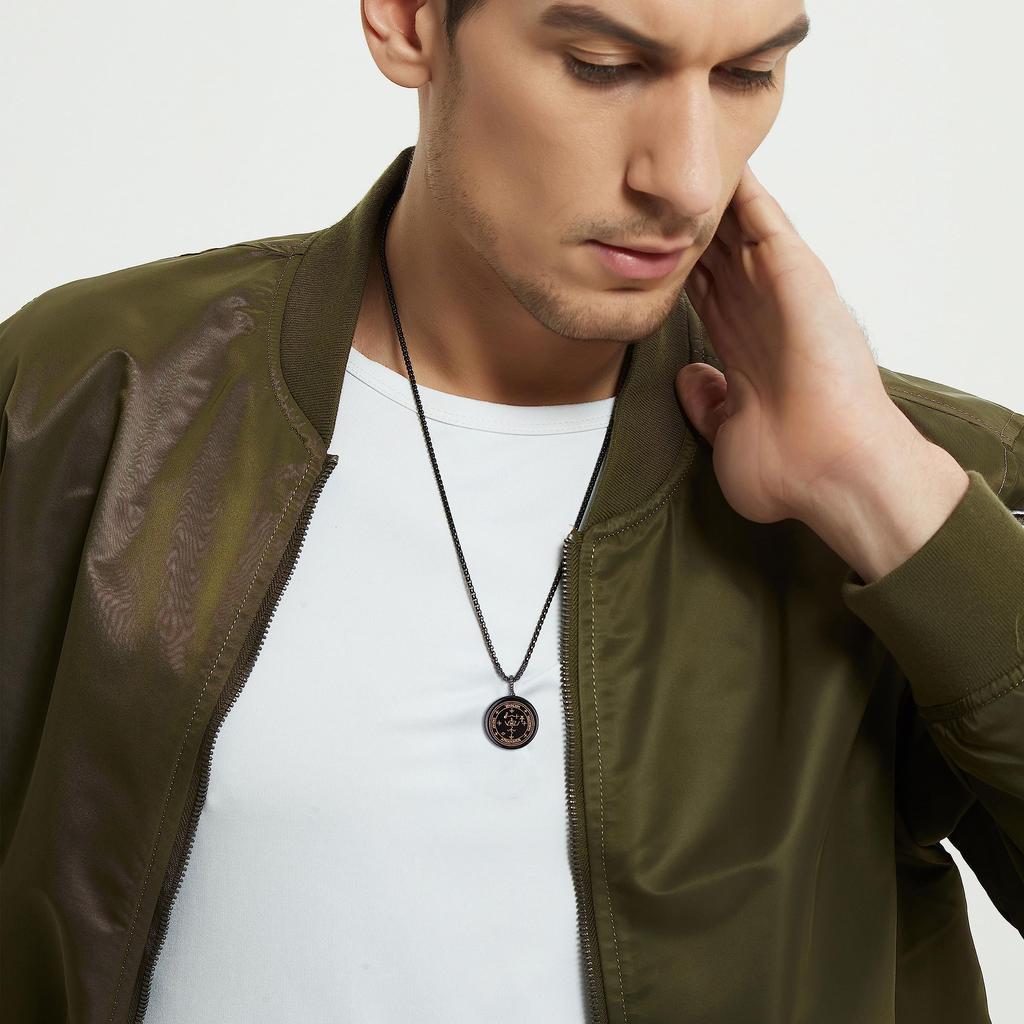 Archangel Michael Carving Obsidian Amulet Necklace [Coai]