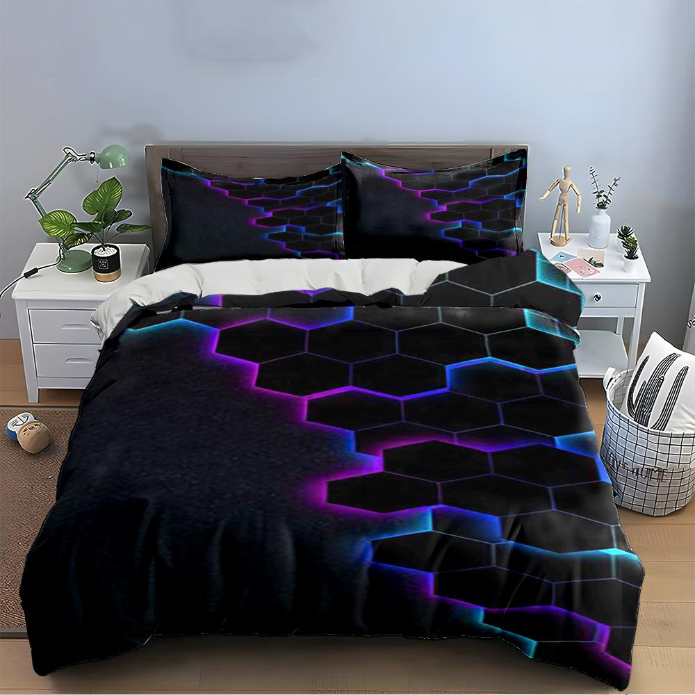 Biancheria da letto con motivo esagonale neon Set biancheria da letto (1 copripiumino, 2 federe, piumino non incluso)