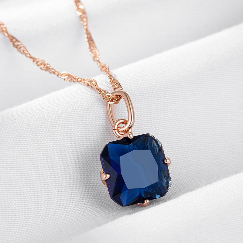 Luxury Square Blue Natural Zircon Pendant Necklace For Women Fashion  Rose Gold Color Fine Daily Ethnic Bride Jewelry