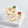 Luxurious Rectangular Zircon Ring for Women,Gold Plated Simple Big Rings Adjustable,Fashion Wedding Party Jewelry Gift