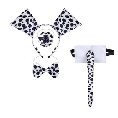 Set Costume da Cucciolo Dalmata Fascia con Orecchie Papillon con Coda Guanto per il Naso Gonna Tutù per Bambino Halloween Natale Cosplay Animale