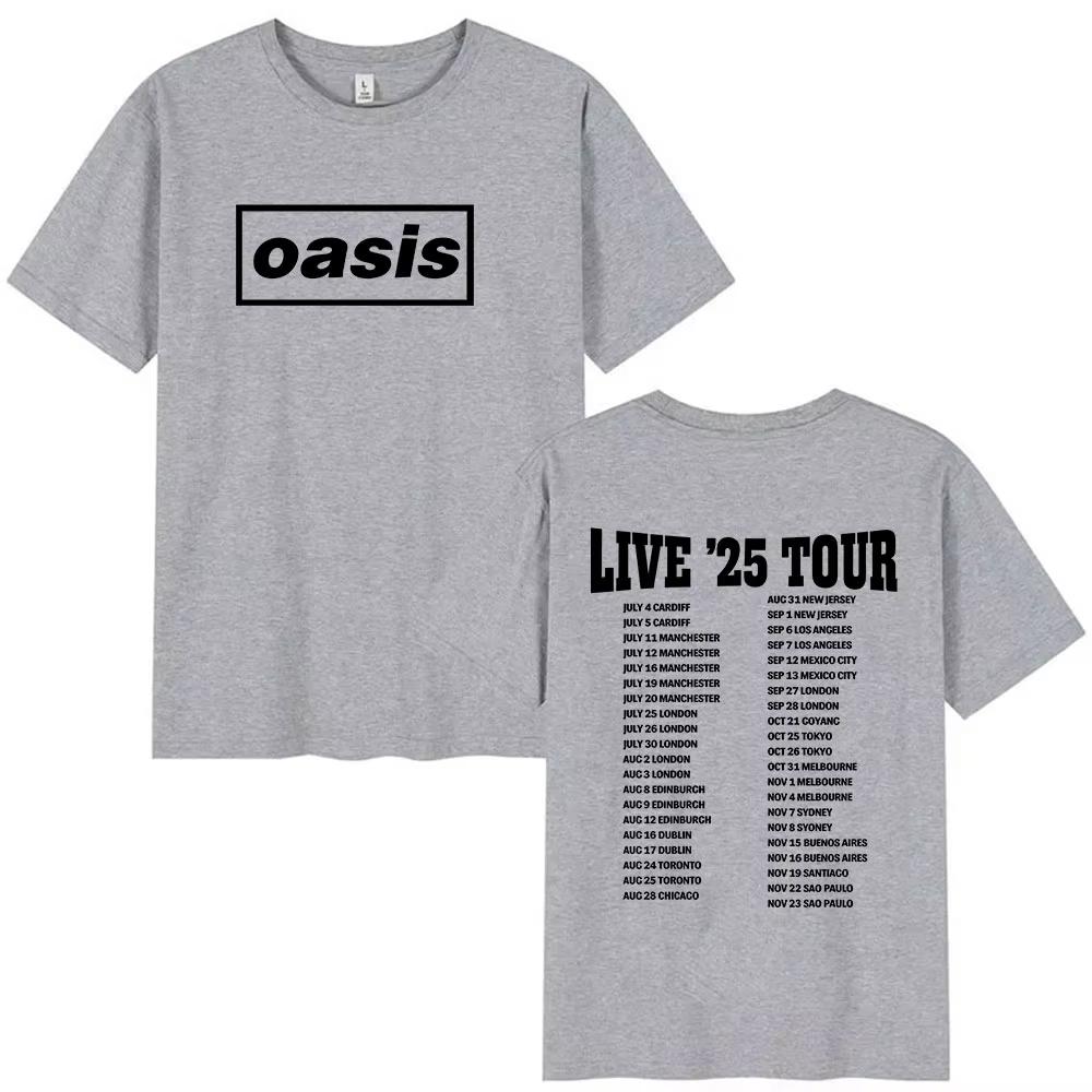 O-Oasis Live 25 Tour T-Shirts Men's Women Casual High Quality Cotton T Shirt British Fans Gift Short Sleeves T-shirts Streetwear