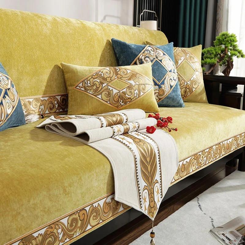 Chenille Sofa Handtuch Rutschfeste Couchbezüge für Wohnzimmermöbel Luxuriöser Uni-Sofaüberwurf Chinesischer Stil Hochwertig