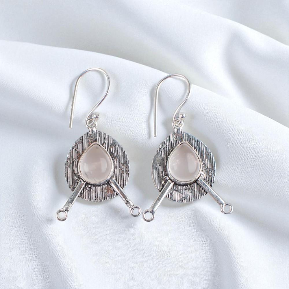

Natural Rose Quartz Gemstone 925 Sterling Silver Jewelry Handmade Earrings 1.86 EE-78-29
