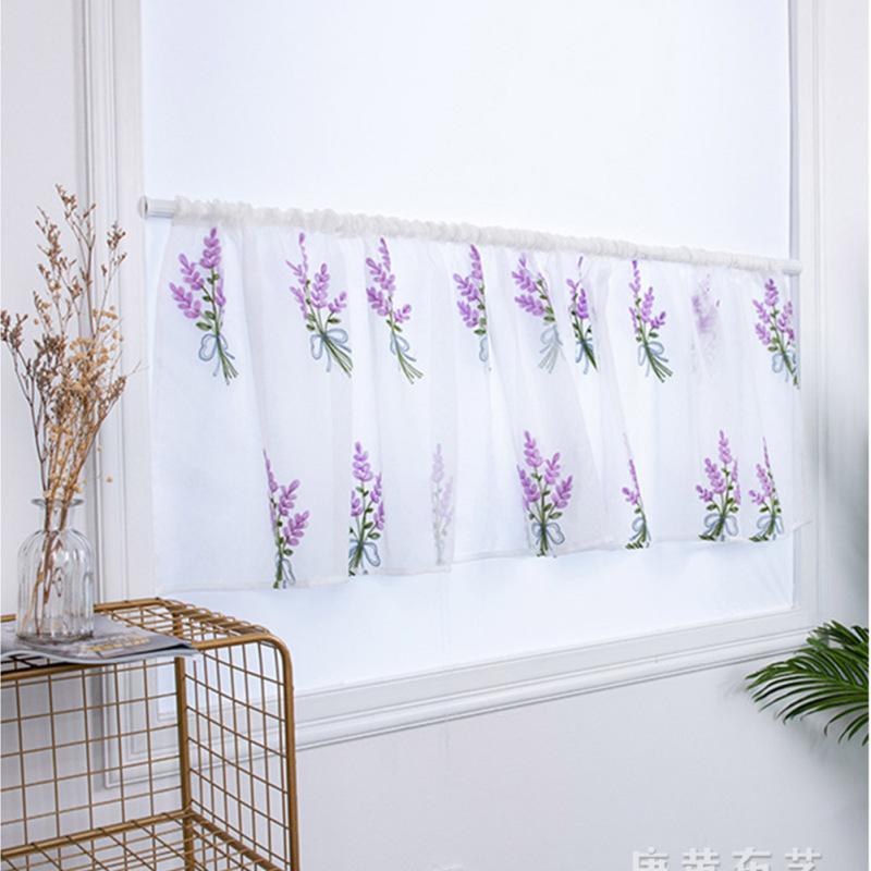 Flower Embroidery Short Curtain Pastoral Shade Kitchen Curtains Half Curtain Short Panel Drapes