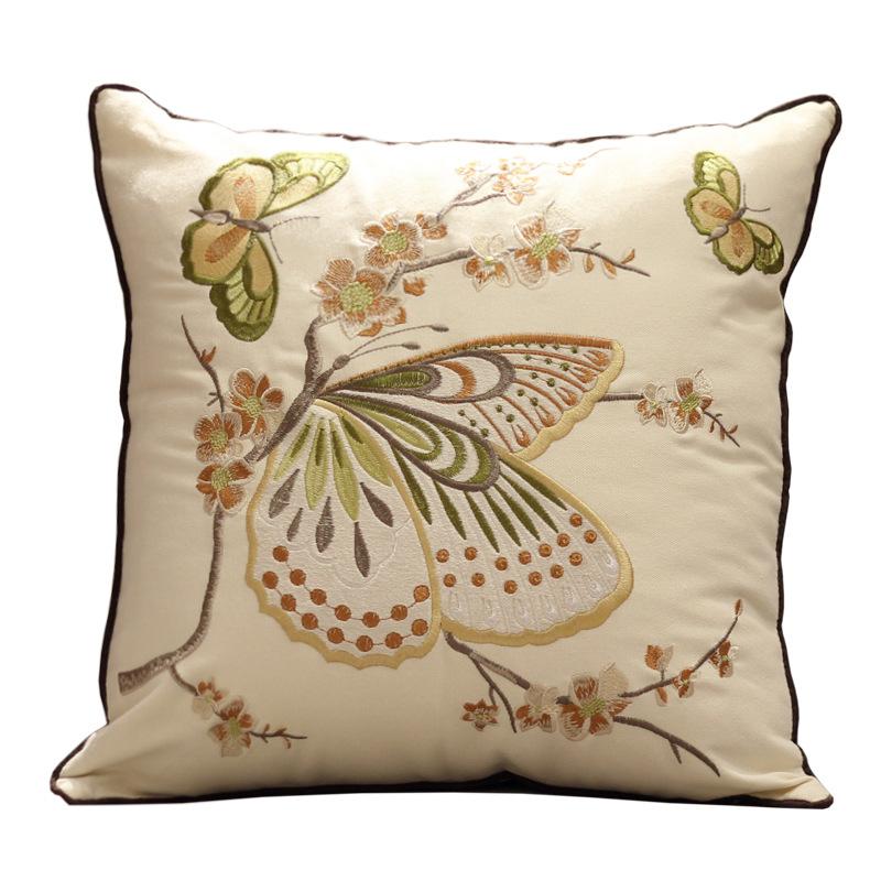 High-End Embroidered European Beige Pillow Three-Dimensional Pattern Detachable And Washable Living Room Sofa Pillow Home Bedside Cushion Quality