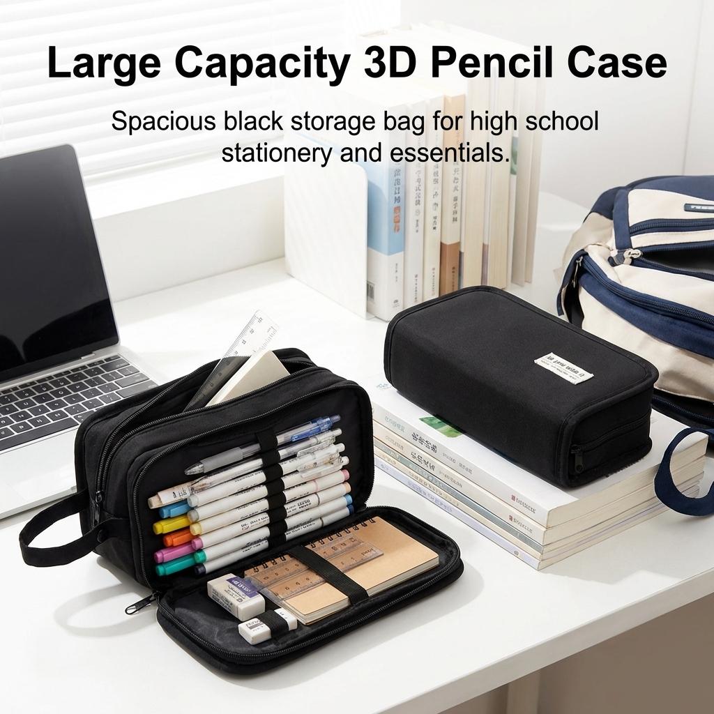 Large Capacity Pencil Case For High-School Students Waterproof Polyester Storage Bag With Multi Compartments