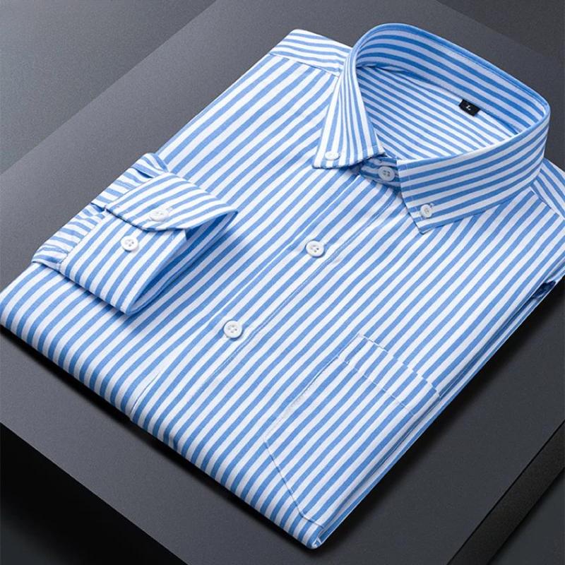 Men's Striped Shirts Formale Casual Printed Plaid Shirt Long Sleeve Slim Fit Botton Down Male Office Business Dress Shirt M-5XL