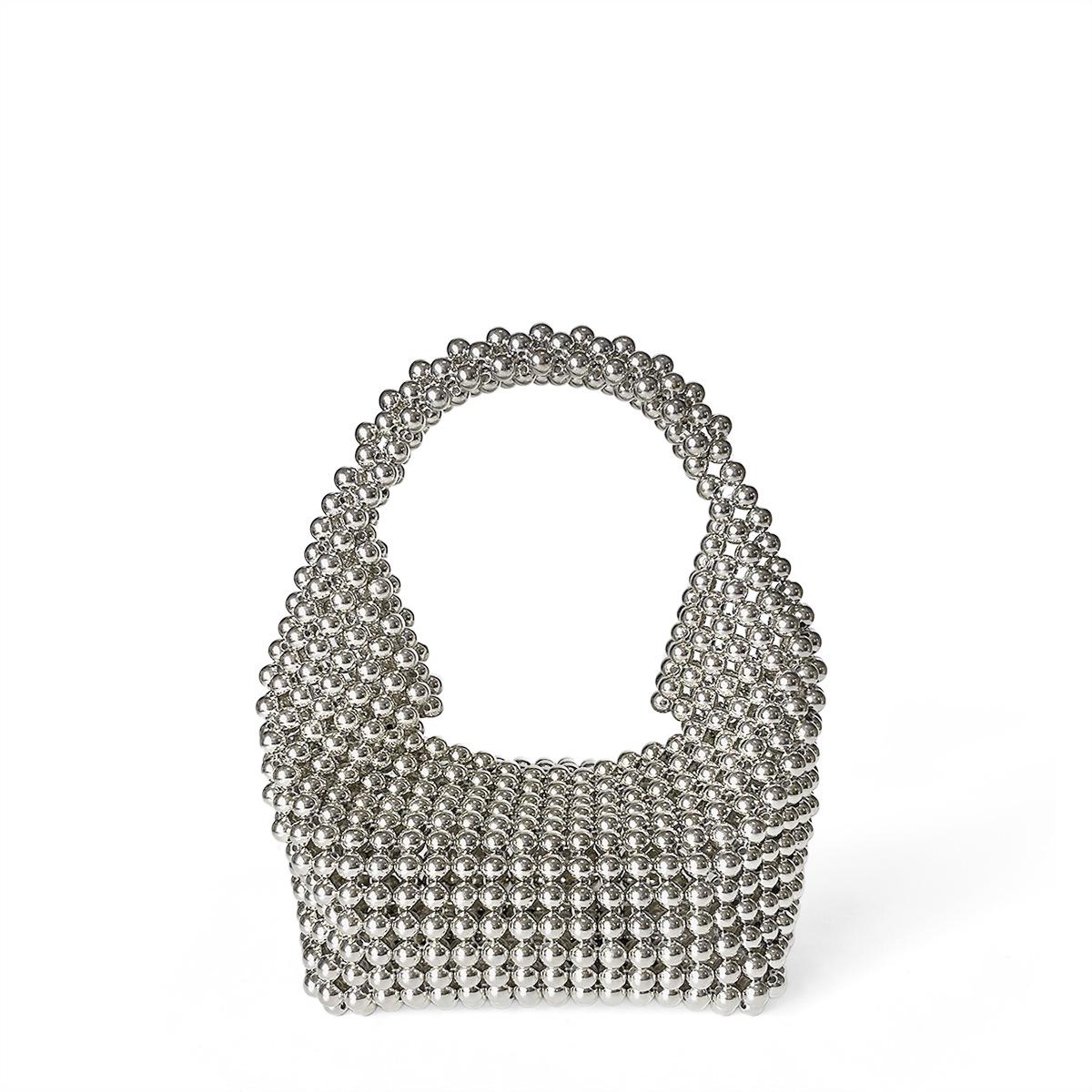 Клатч из бисера и жемчуга ручной работы (Бесцепной) серебряный