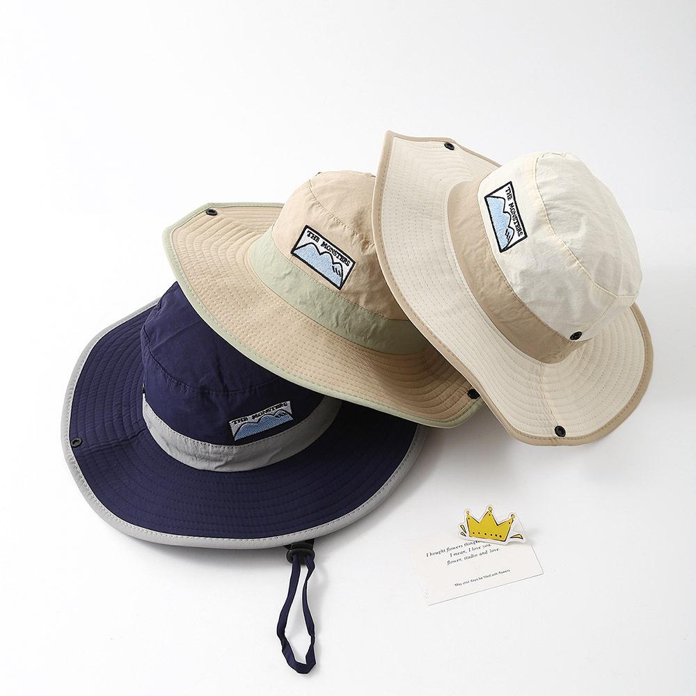 Big Brim Drawstring Children Bucket Hats New Boy Girl Patchwork Quick-dry Cap Panama Sunhat Hiking Fishing Hat Fisherman Caps