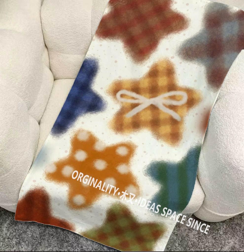 Cute Fuzzy Star Print Beach Towel Patterned Sunscreen And Windproof Suitable For Swimming Pool Camping Travel