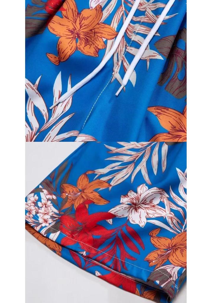 Men's Seaside Floral Hawaiian Shirt & Beach Shorts Set - Cool, Loose Fit for Summer