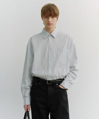 Deonseuteupomaen Oversized Striped Shirt_Unisex_Udsh6A104_Misty Blue Stripe