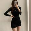 Korean Autumn/Winter Pleated Long-Sleeve Hip-Wrap Short Dress: Youthful, Elegant, Slimming Fit