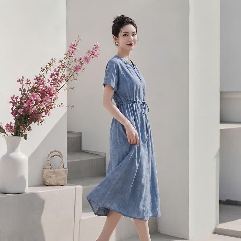 Women's Mulberry Silk Tie-Dye Midi Dress
