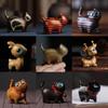 Creative Green & Black Sandalwood Rainbow Wood Carved Tea Pet: Bell Cat, Plum Blossom Deer Ornament