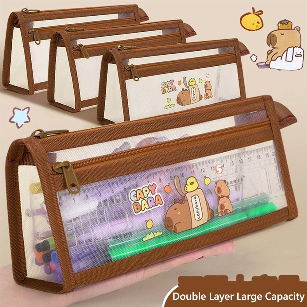 Mesh Pen Bag Capybara Stationery Bag Multi-functional Pencil Case  Gift