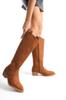 Women Modern Stylish Fashion Boots Faux Leather Suede Pointed Toe Zippered Knee High Tan Suede Boots
