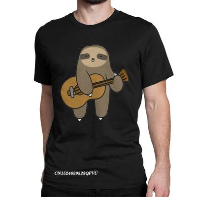 Guitar Sloth Cute Tops T Shirts Mens Cotton Novelty Tee Shirt Round Neck Guitarist Animal Tees Harajuku Tops Gift Idea