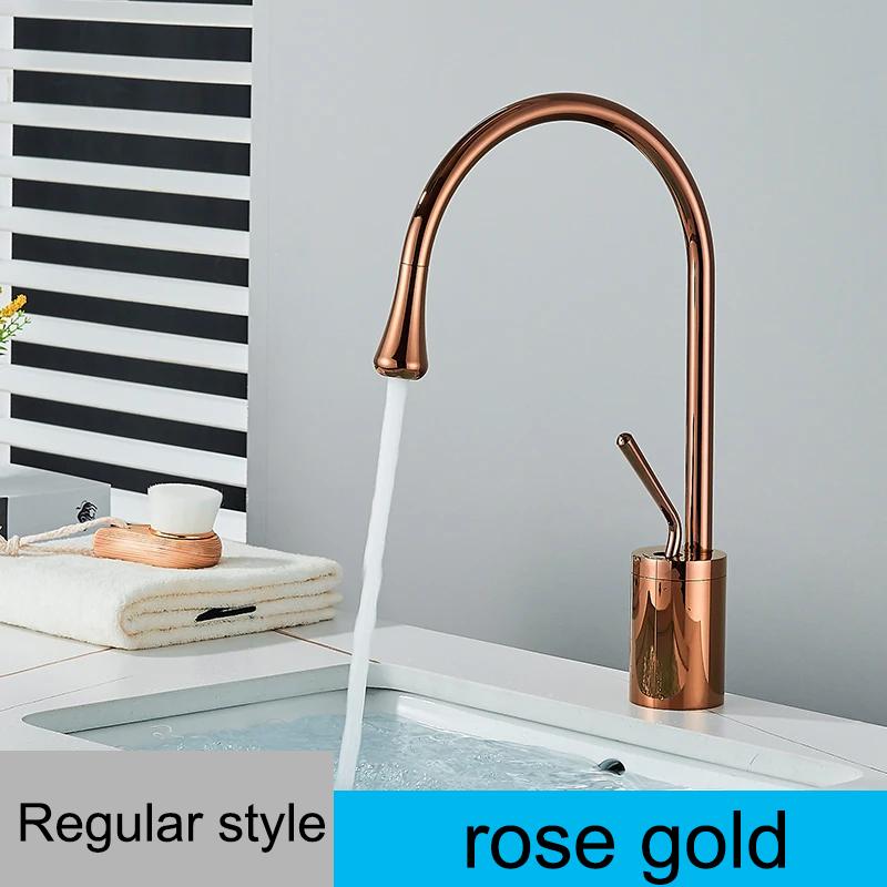 Modern Basin Faucet Brushed Gold Black Silver Faucet Deck Mounted 360 Rotation Basin Sink Tap Mixer Hot & Cold Brass Tap