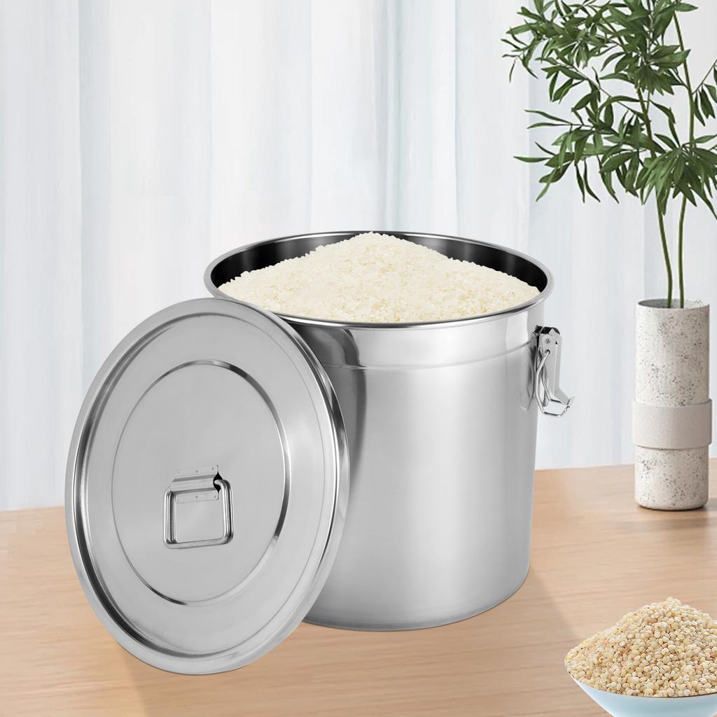 Bymaocar 21L/4,62Gal Luftdichter Edelstahl-Lebensmittelaufbewahrungsbehälter mit verschließbarem Deckel, Großer Küchenschrank-Organizer