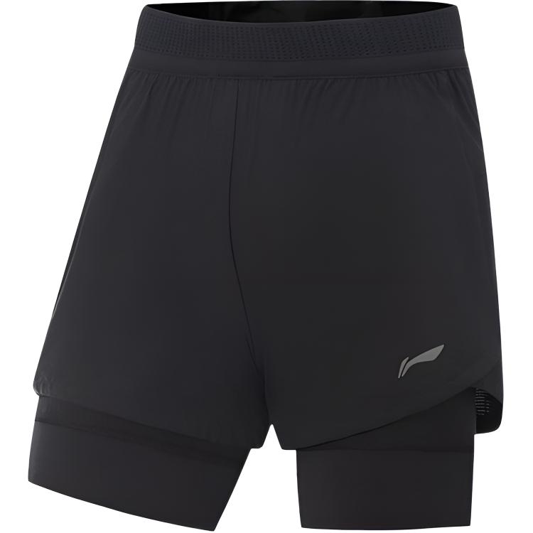 Li Ning Sports Solid Color Comfortable Versatile Fake Two-Piece Elastic Simple Casual Shorts Women Shorts AKSV092-6