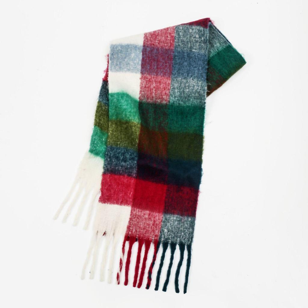 Women's High-Grade Colorful Plaid Mohair Scarf - Thick, Warm, and Versatile for Winter