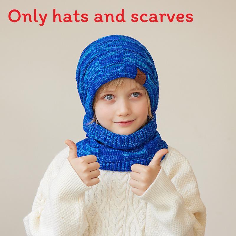 

Childrens Casual Knitted Cap And Gloves Set With Wind Resistance For Daily Wear Blue Two