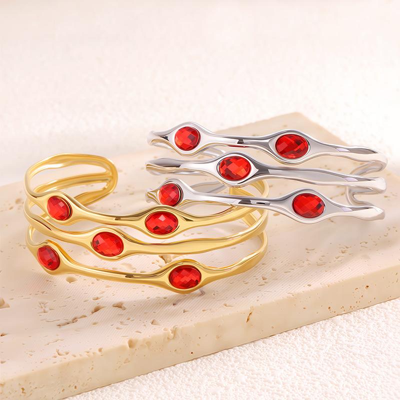 European and American Fashion Women's Natural Zircon Multi-layer Opening C-shaped Wide Version Bracelet