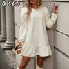 Women's Fashion Summer Spring Solid Color Print Long Sleeve O-Neck Casual Dresses