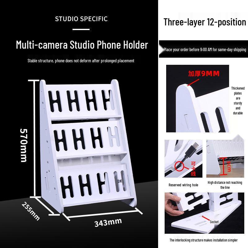 Multi-Camera Desktop and Floor-Standing Phone Holder with Charging Feature