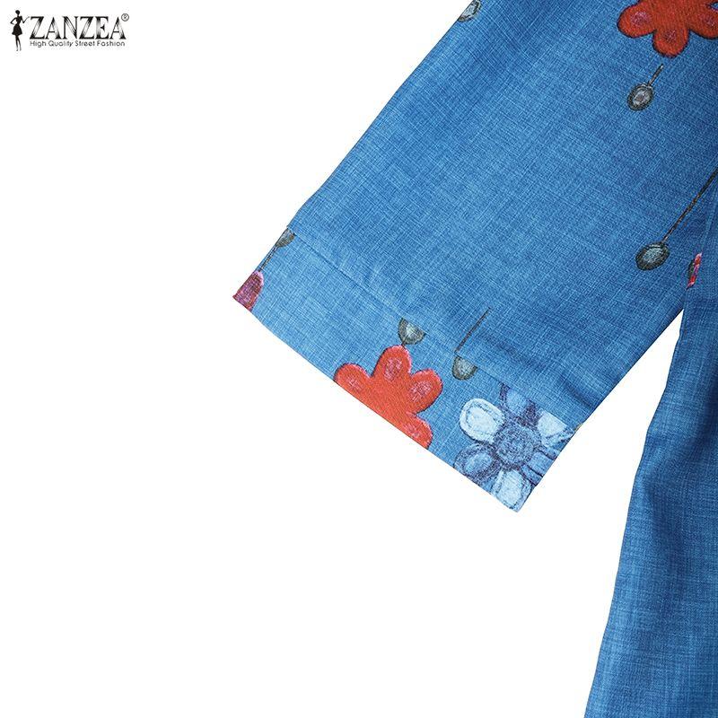 ZANZEA Women Casual Round Neck 3/4 Sleeve Loose Floral Print Blouse