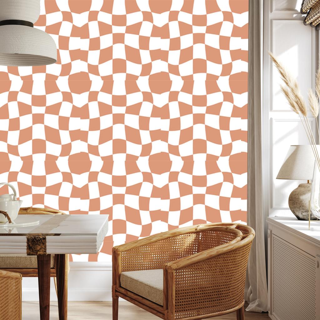 Wallpaper Casual Checkerboard White and Peach 50x1000