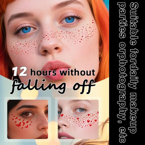 Temporary Tattoo Sticker, Red Freckles Face Tattoo, Waterproof Temporary Freckles Tattoo for Adults Festive Party Makeup